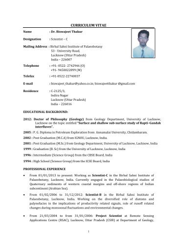 CURRICULUM VITAE - Birbal Sahni Institute of Palaeobotany