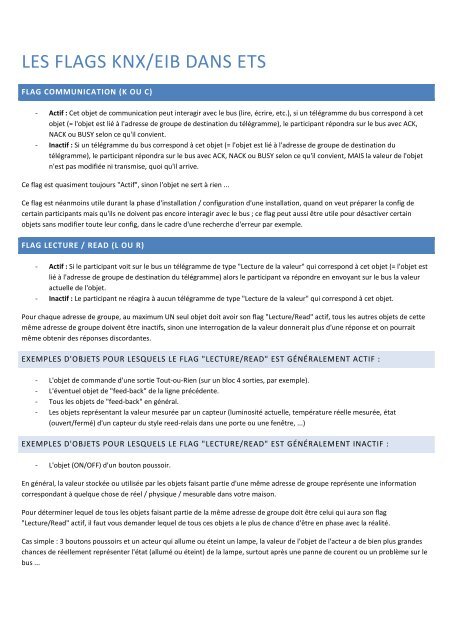 LES FLAGS KNX/EIB DANS ETS