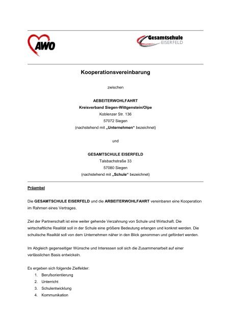 Kooperationsvertrag - Gesamtschule Eiserfeld