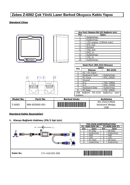 Zebex Z-6082 Çok Yönlü Lazer Barkod Okuyucu Kablo Yapısı