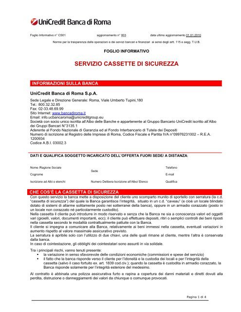 cassetta di sicurezza unicredit