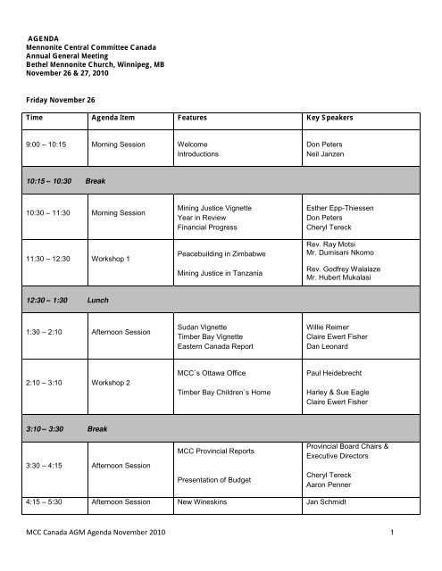 Agenda - Mennonite Central Committee Canada