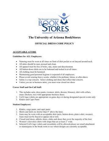 the following is the official dress code of - The University of Arizona ...