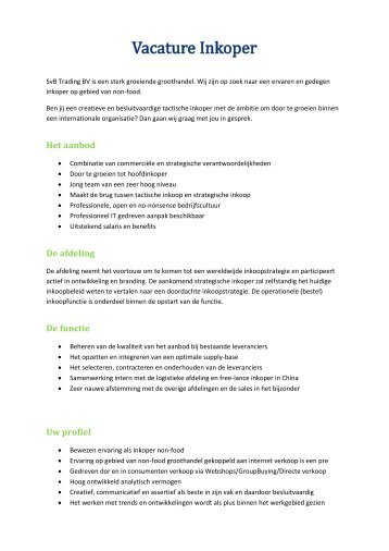 Vacature Inkoper