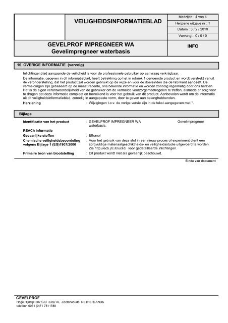 Veiligheidsblad Gevelprof WA-8