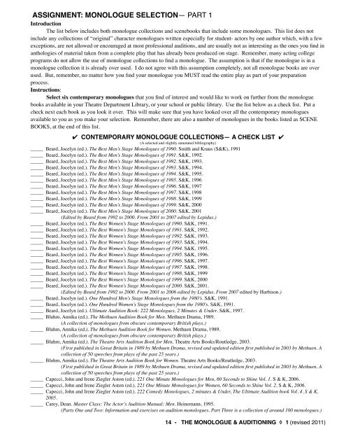 Newist Mono Bibliography - the SOTA Theatre Department!