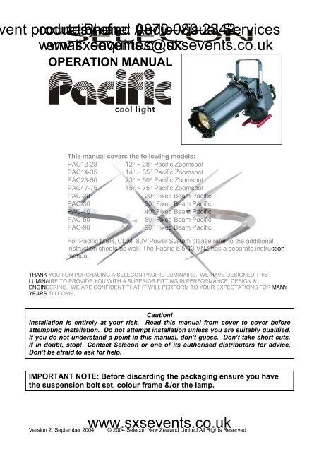 Lighting - Selecon Pacific Profile Manual - SXS Events