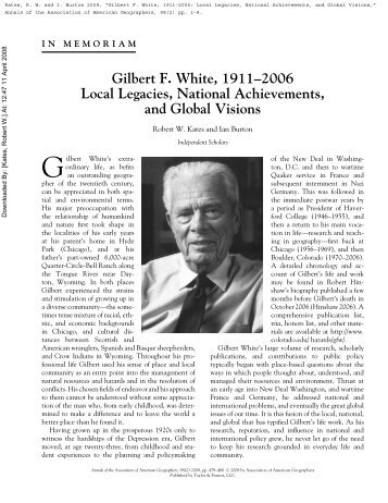 Gilbert F. White, 1911â2006 Local Legacies ... - Robert W. Kates