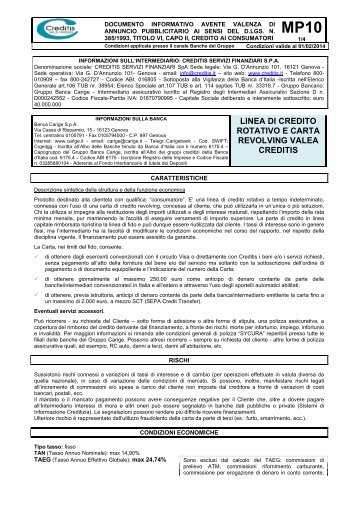 Carta revolving Valea Creditis - Gruppo Banca Carige