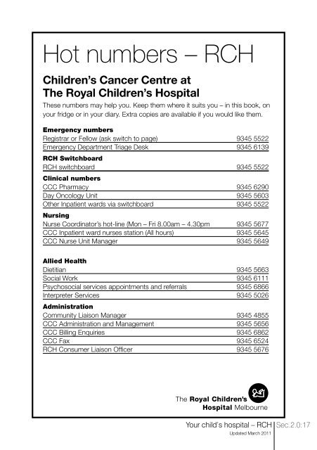 The information book - Paediatric Integrated Cancer Service