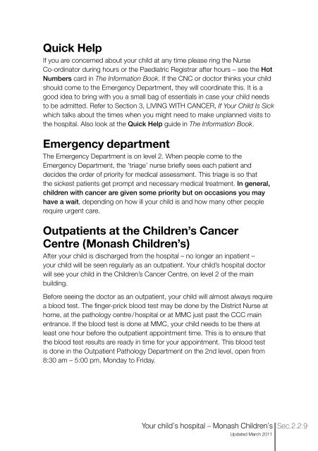 The information book - Paediatric Integrated Cancer Service