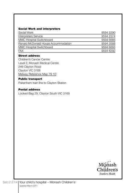 The information book - Paediatric Integrated Cancer Service