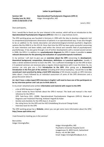 Letter to participants - C. G. Jung Institut ZÃ¼rich