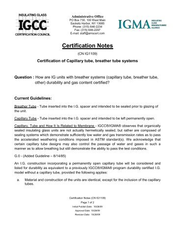 Certification of Capillary Tube/Breather Tube Systems