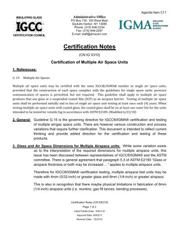 Certification of Multiple Airspace Units - Insulating Glass Certification ...