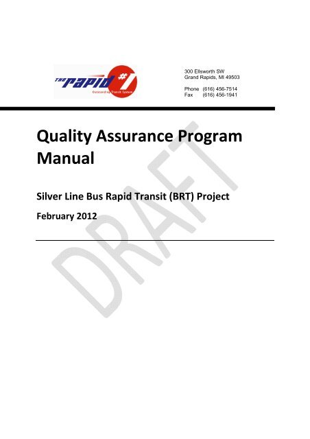 Quality Management Plan V1 Rapid Brt 2012 02 08 The Rapid
