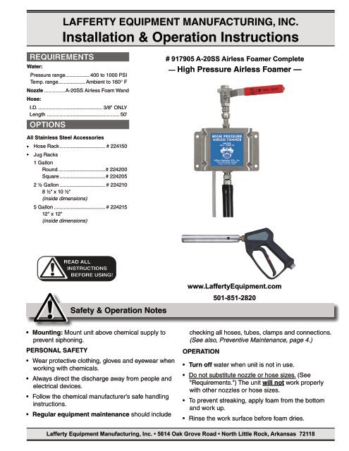 Lafferty Air Foamer Manual - Pumps & Pressure Inc.