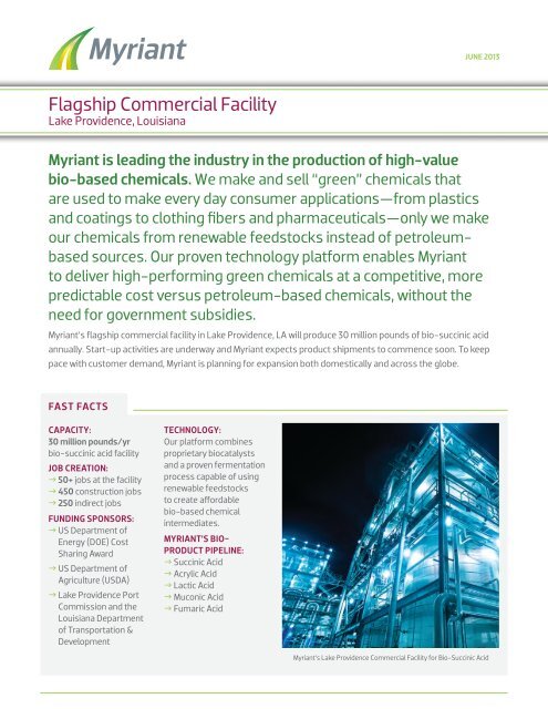 Download a PDF of our Lake Providence Facility Fact Sheet - Myriant