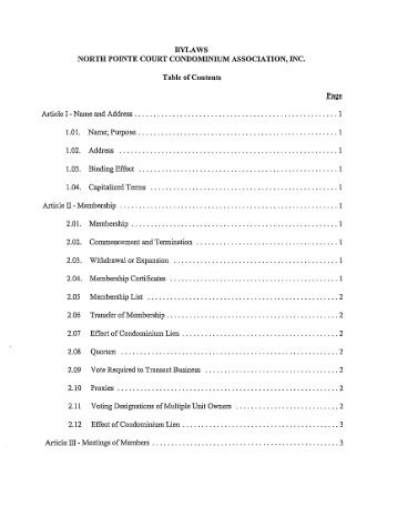 bylaws north pointe court condominium association, inc. - Bear Homes