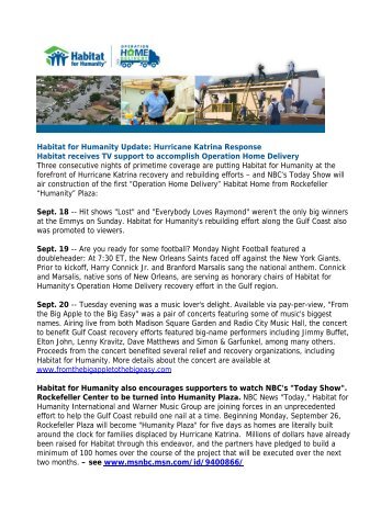 Habitat for Humanity Update: Hurricane Katrina Response Habitat ...