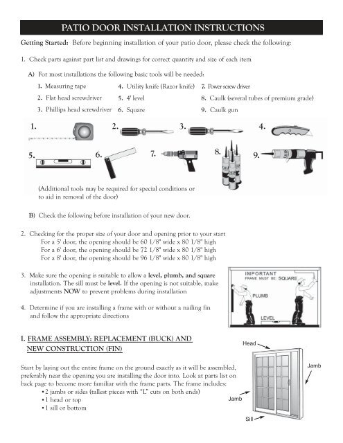 5500 Patio Door Instructions English 1 07 Pdf Quality Glass Block
