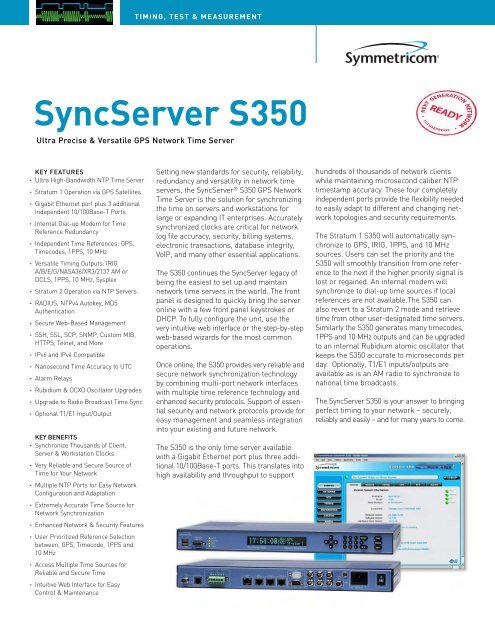 Symmetricom SyncServer S350 Ultra Precise Versatile GPS ...