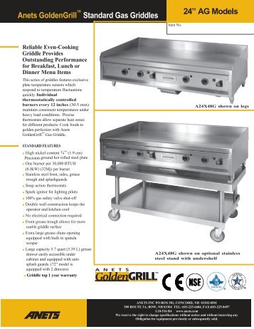 Anets GoldenGrill Standard Gas Griddles 24â AG Models