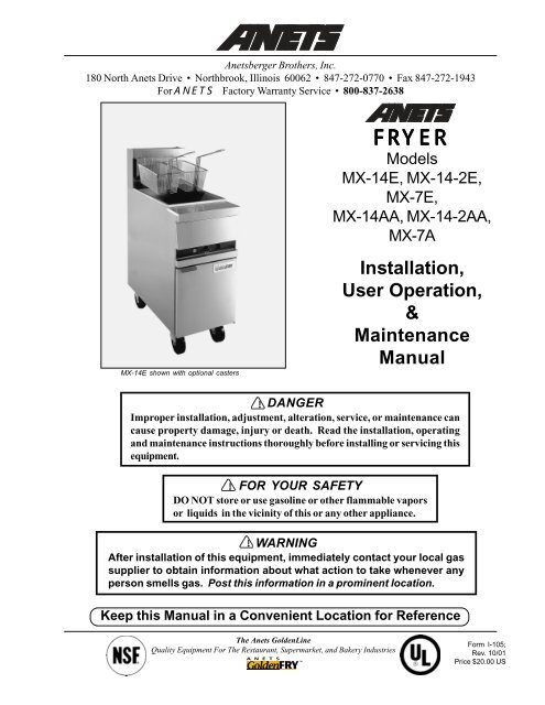 Installation, User Operation, & Maintenance Manual - Anets