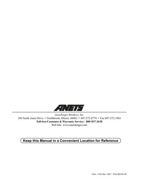 Installation, User Operation, & Maintenance Manual - Anets