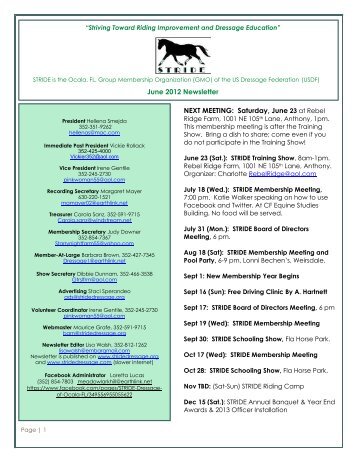 to download your June 2012 Newsletter - STRIDE Dressage of Ocala