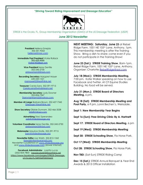 to download your June 2012 Newsletter - STRIDE Dressage of Ocala