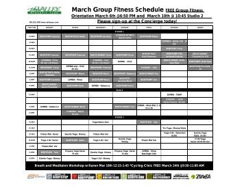 March Group Fitness Schedule FREE Group Fitness