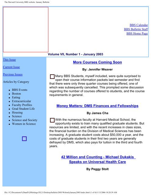 January 2003 - Division of Medical Sciences Bulletin - Harvard ...