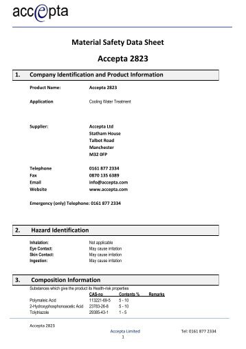 Accepta 2823 MSDS - Cooling water treatment organic