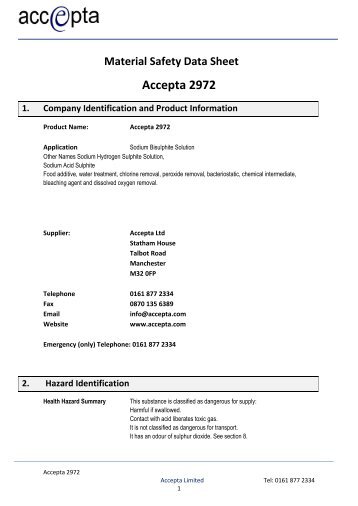 Safety Data for Accepta 2972 - Accepta Water Treatment