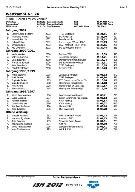 Wettkampf-Nr. 1 - ISM - International Swim Meeting - Berlin/ Germany