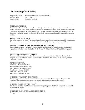 Purchasing Card Policy - Columbia University Administrative Policy ...