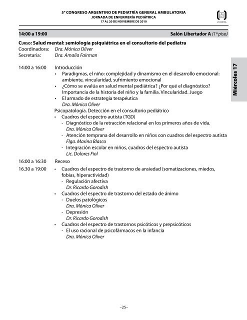 jORNADA DE ENfERmERÃ­A pEDIÃ¡TRICA - Filiales - Sociedad ...