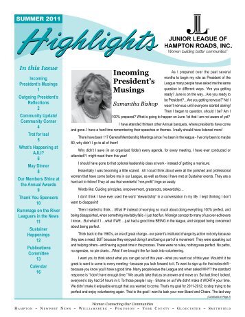 Incoming President's Musings - Junior League of Hampton Roads