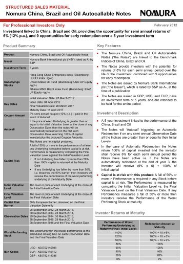 Nomura China Brazil Oil Autocallable Notes - Fund Platform