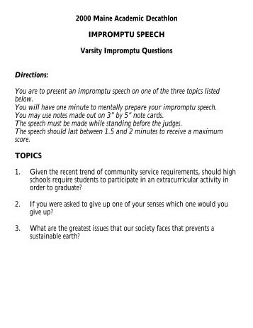 Impromptu Prompts Used at the 2000 Maine Academic Decathlon ...