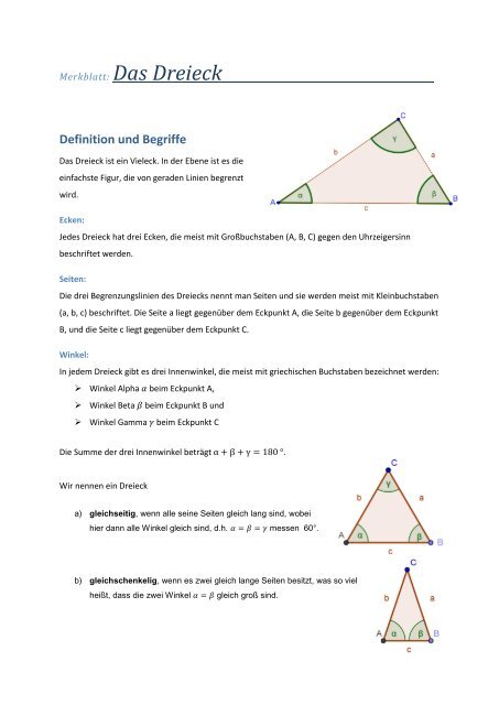 Bestimmungsstücke des Dreiecks