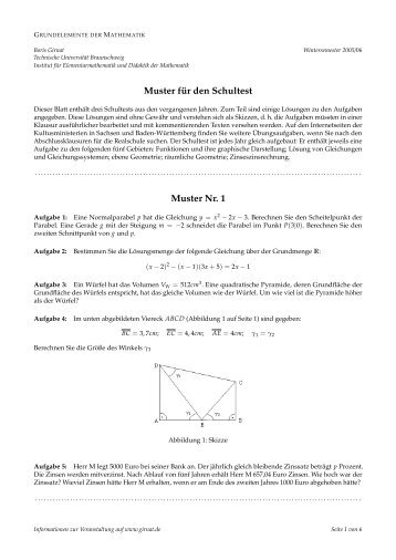 Muster für den Schultest Muster Nr. 1