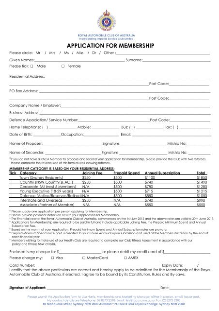 Print Application form here - Royal Automobile Club of Australia