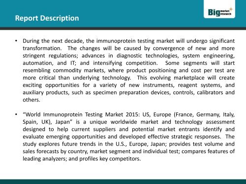 World Immunoprotein Testing Market 2015: US, Europe (France, Germany, Italy, Spain, UK), Japan