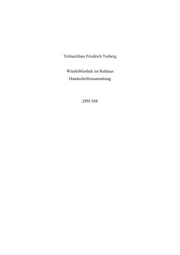 Teilnachlass Friedrich Torberg Wienbibliothek im Rathaus ...