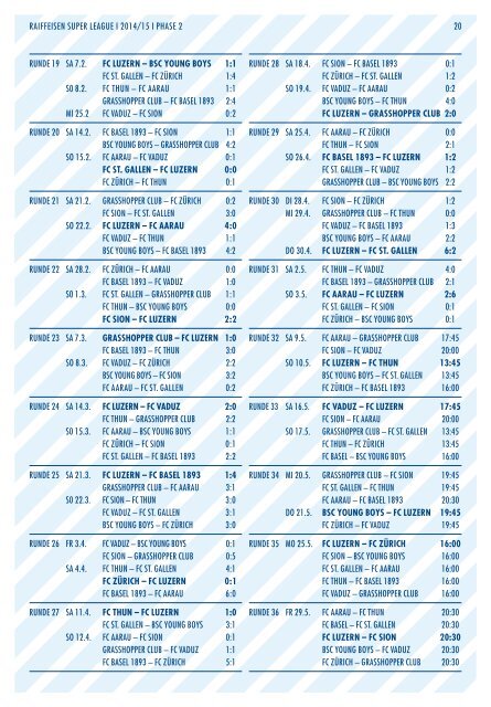  FC LUZERN Matchzytig N°16 14/15 (RSL 32) 