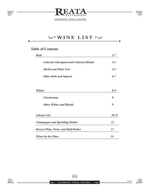 wine menu - Reata Restaurants