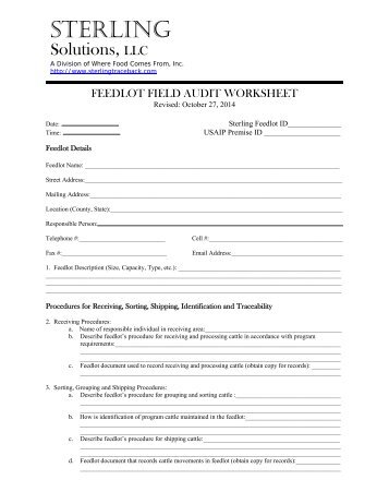 Feedlot Field Audit Worksheet - [feedlotaudit.pdf] - Sterling Solutions