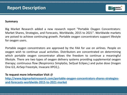 Strategic report on Portable Oxygen Concentrators Market Forecasts, Worldwide, 2015-2021